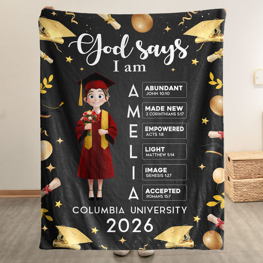 Graduation Gift - God Says You Are Bible Verse - Personalized Blanket