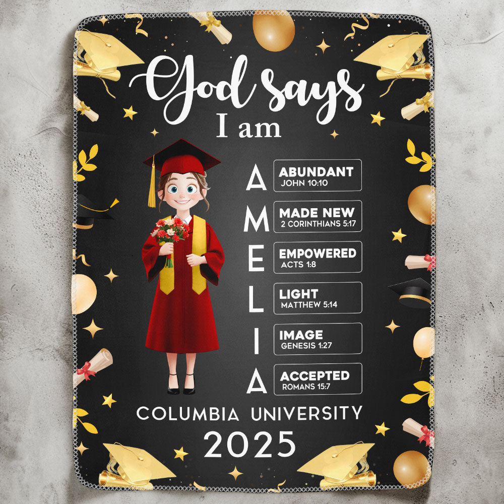 Graduation Gift - God Says You Are Bible Verse - Personalized Blanket