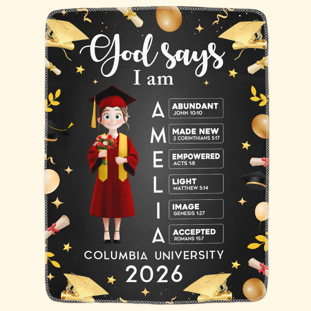 Graduation Gift - God Says You Are Bible Verse - Personalized Blanket