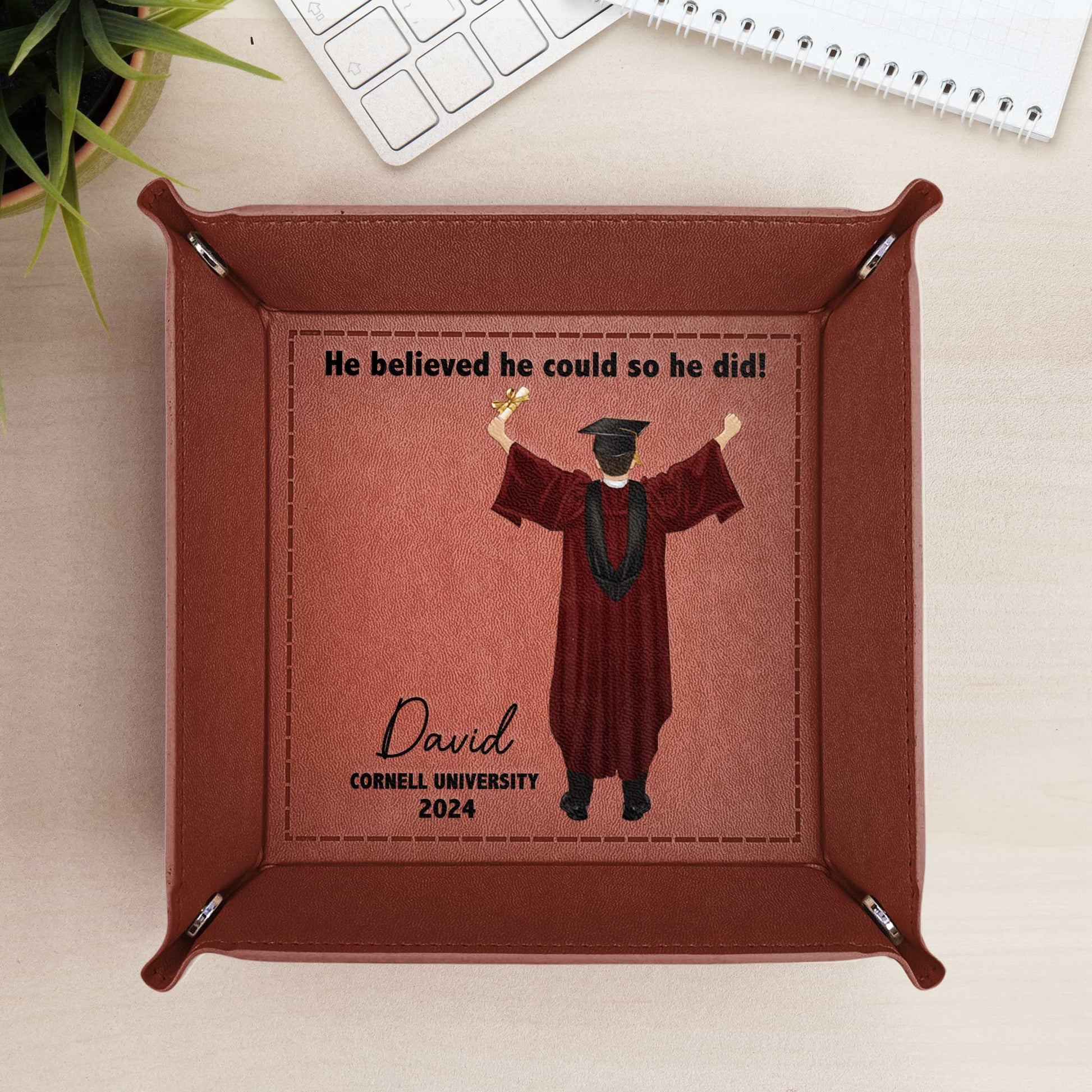 Graduation Gift He Believed He Could So He Did! - Personalized Leather Valet Tray