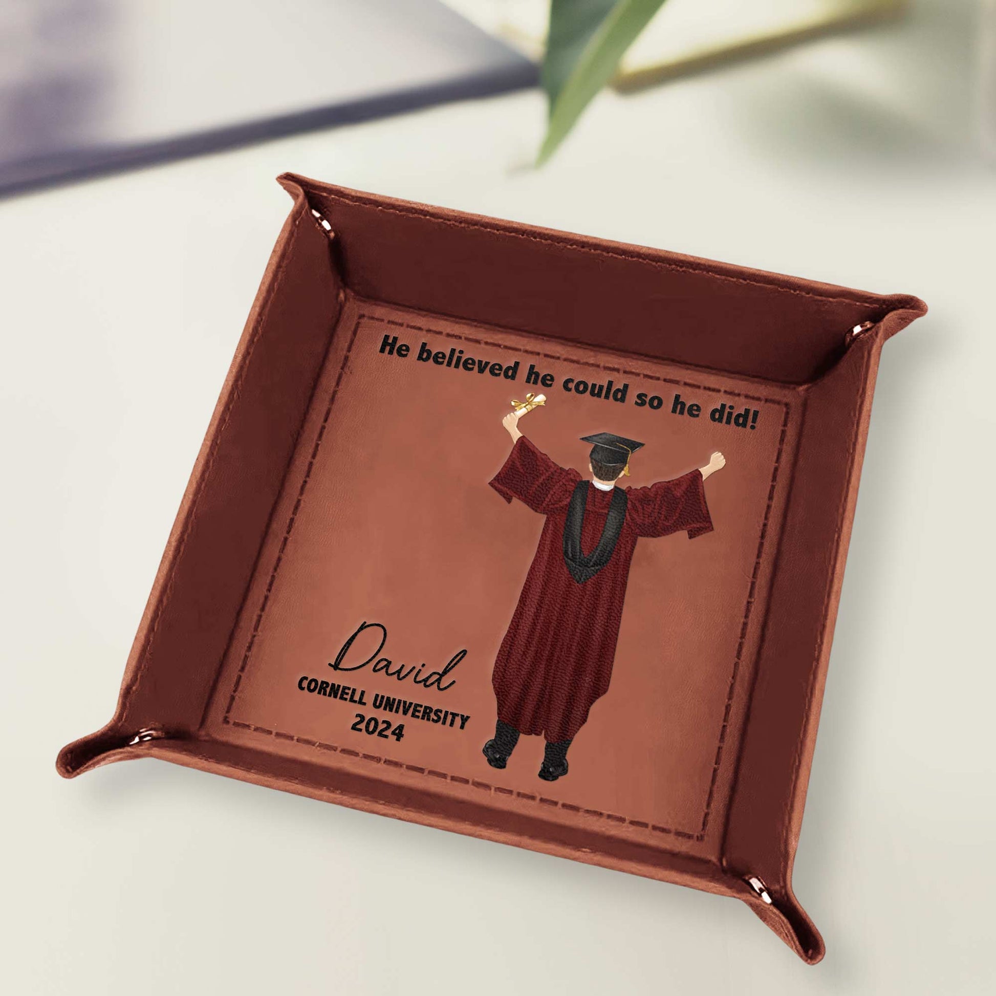 Graduation Gift He Believed He Could So He Did! - Personalized Leather Valet Tray