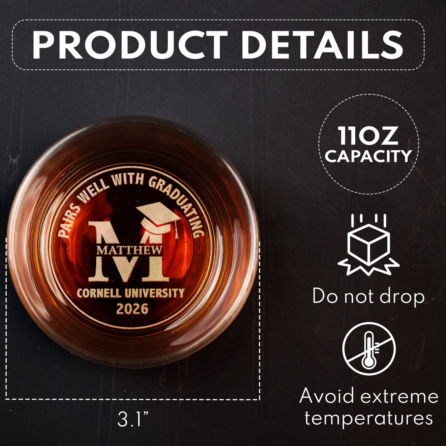 Graduation Gift Pairs Well With Graduating - Personalized Engraved Whiskey Glass