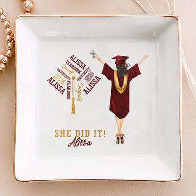 Graduation Gift She Did It - Personalized Jewelry Dish