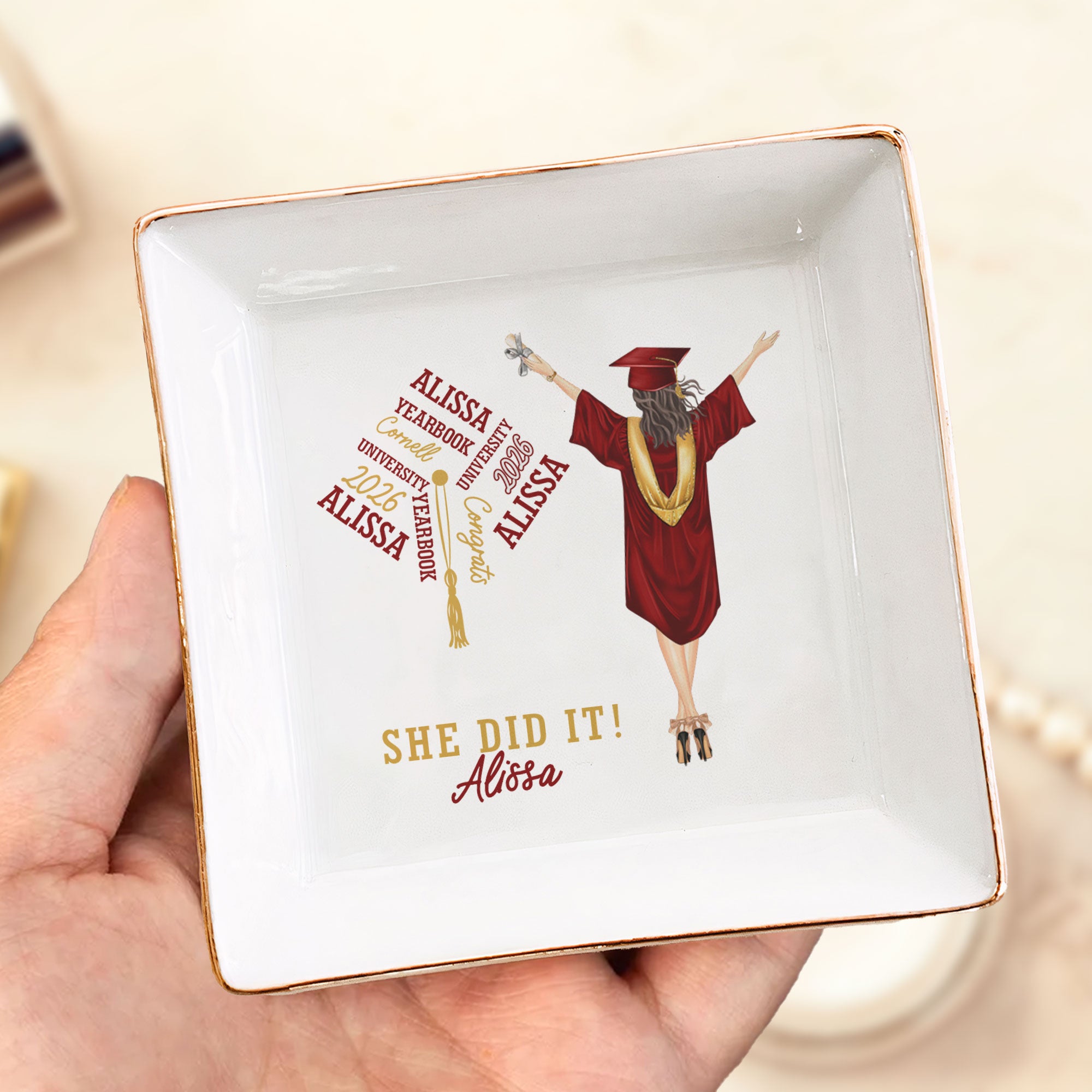 Graduation Gift She Did It - Personalized Jewelry Dish