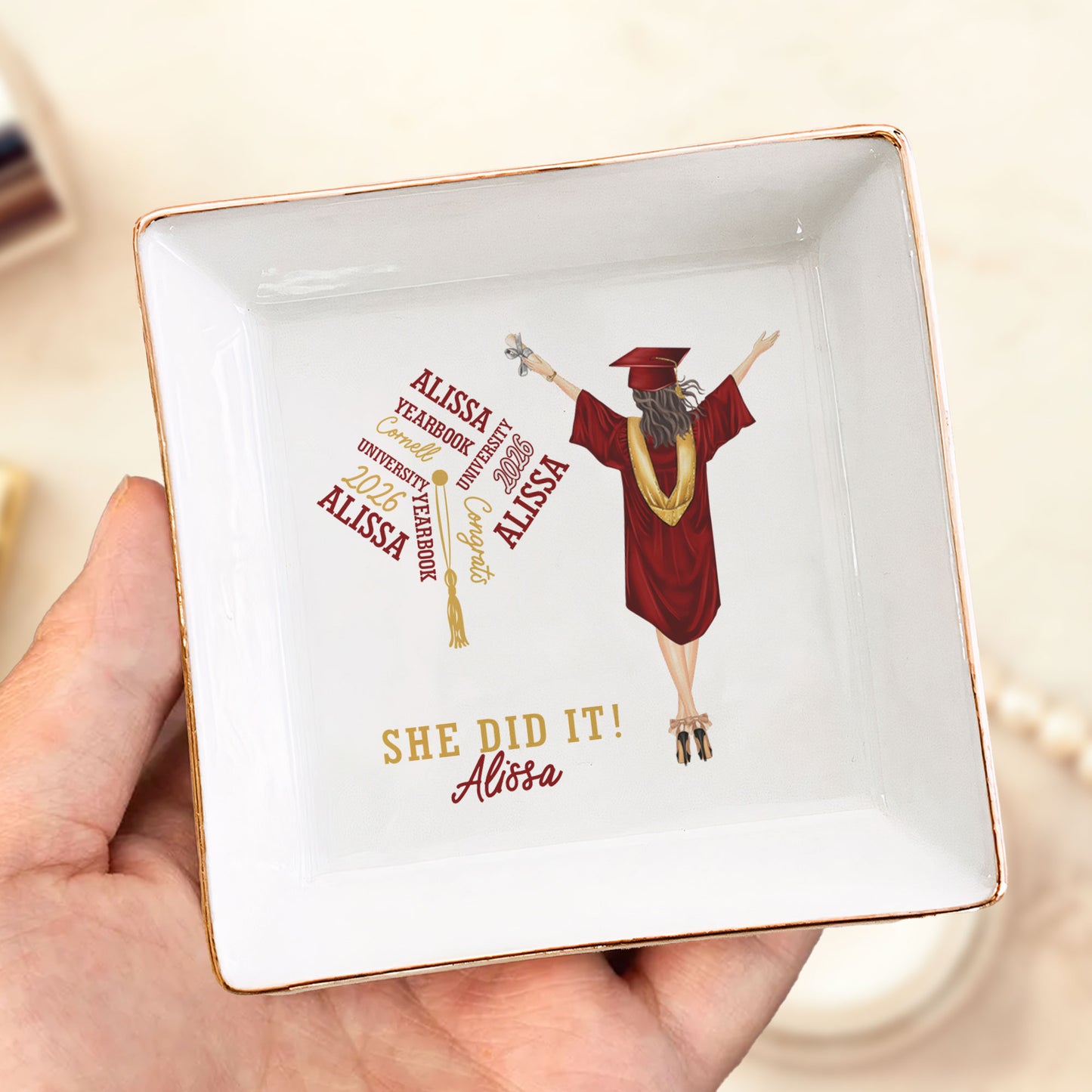 Graduation Gift She Did It - Personalized Jewelry Dish