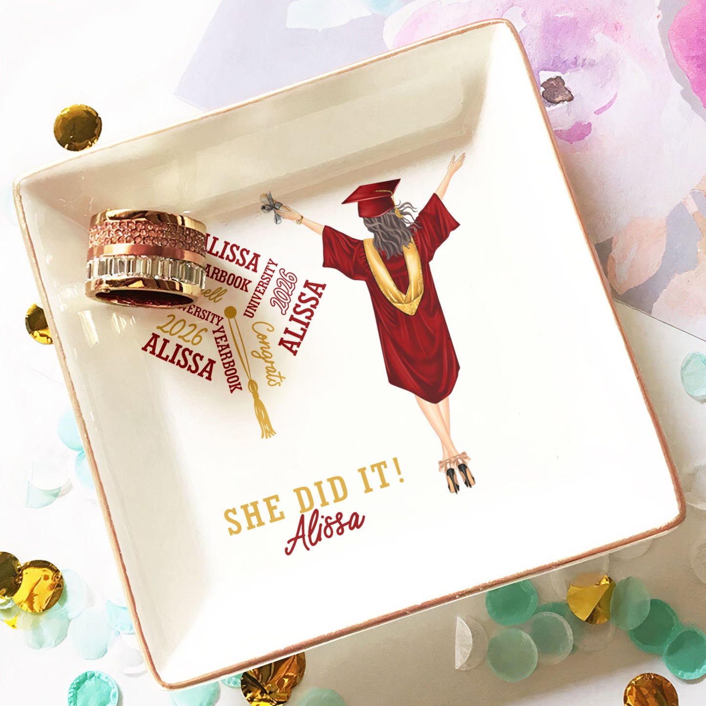Graduation Gift She Did It - Personalized Jewelry Dish