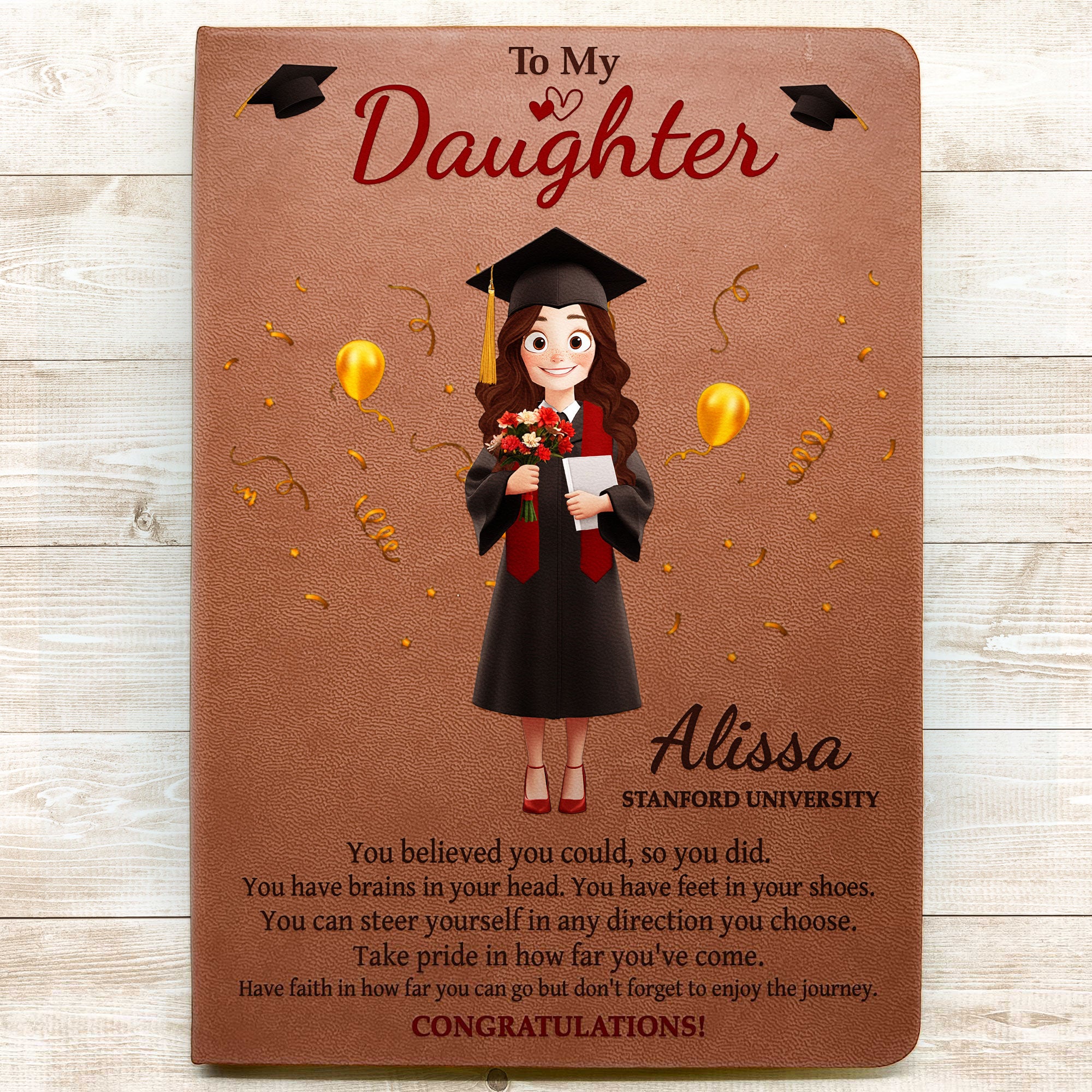 Graduation Gift Take Pride In How Far You've Come - Personalized Leather Journal