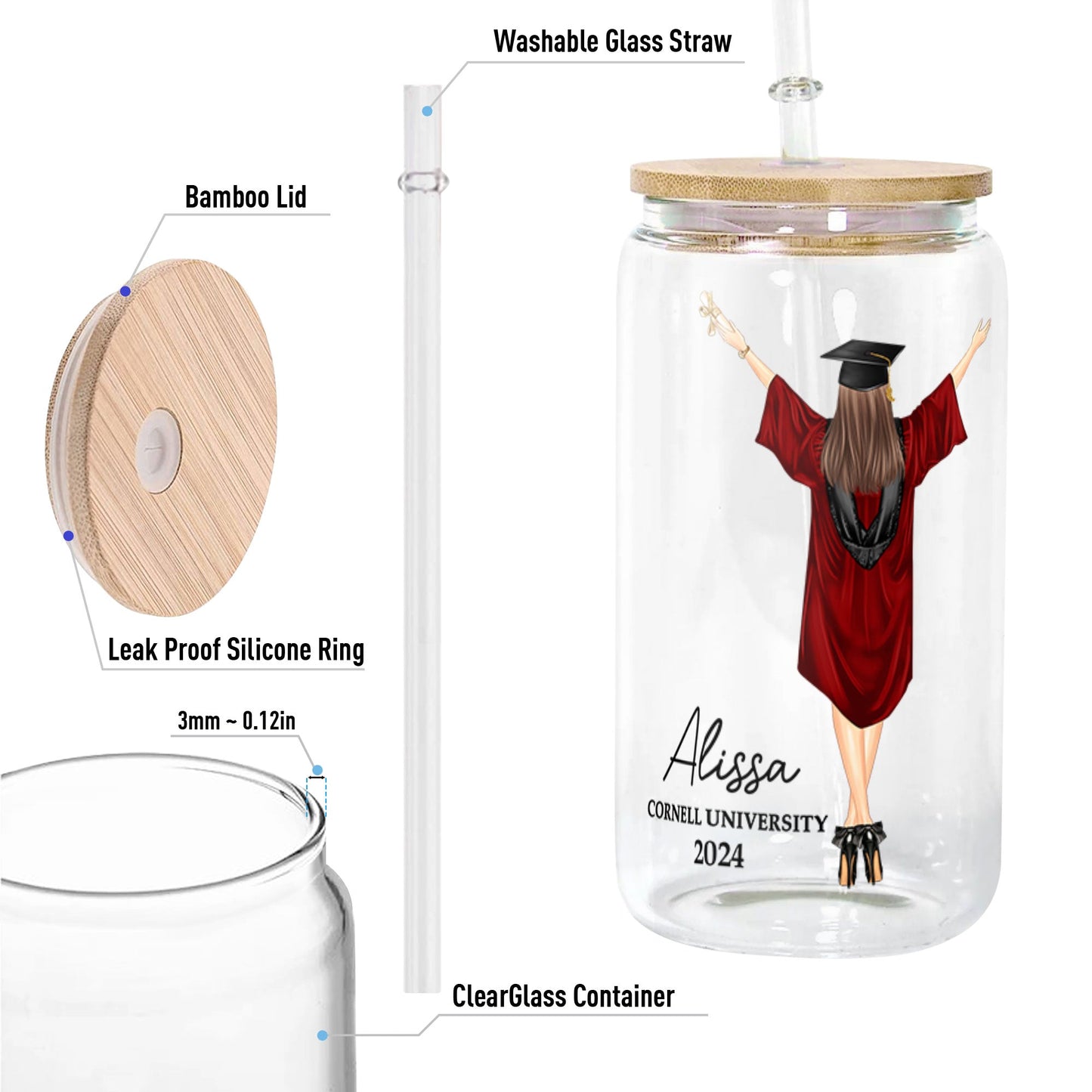 Graduation Gift You Have Brains In Your Head - Personalized Clear Glass Cup