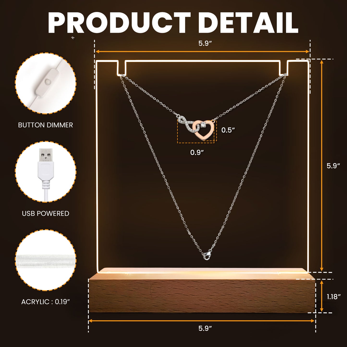 Graduation Gifts For Her - Personalized LED Light Acrylic Plaque With Infinity Necklace