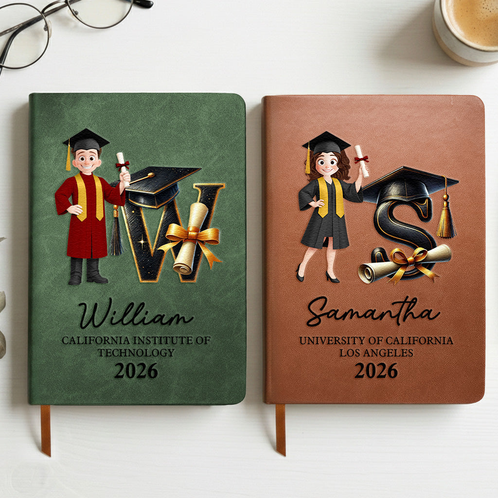 Graduation Initial Cartoon - Personalized Leather Journal
