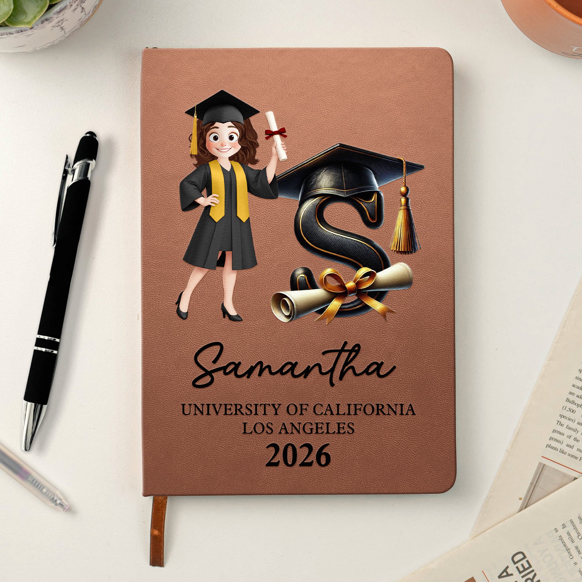 Graduation Initial Cartoon - Personalized Leather Journal