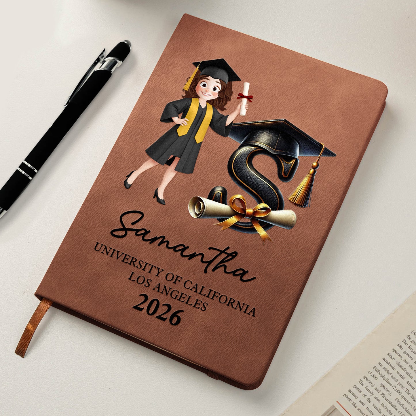 Graduation Initial Cartoon - Personalized Leather Journal