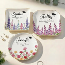Graduation Jewelry Dish Custom Name Birth Flower - Personalized Jewelry Dish