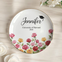 Graduation Jewelry Dish Custom Name Birth Flower - Personalized Jewelry Dish