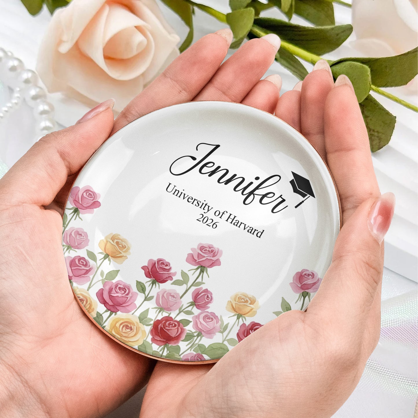 Graduation Jewelry Dish Custom Name Birth Flower - Personalized Jewelry Dish