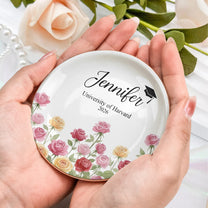 Graduation Jewelry Dish Custom Name Birth Flower - Personalized Jewelry Dish