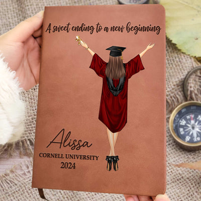 Graduation Journal A Sweet Ending To A New Beginning - Personalized Leather Journal