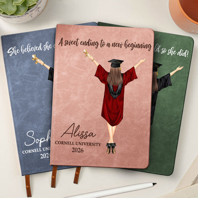 Graduation Journal A Sweet Ending To A New Beginning - Personalized Leather Journal