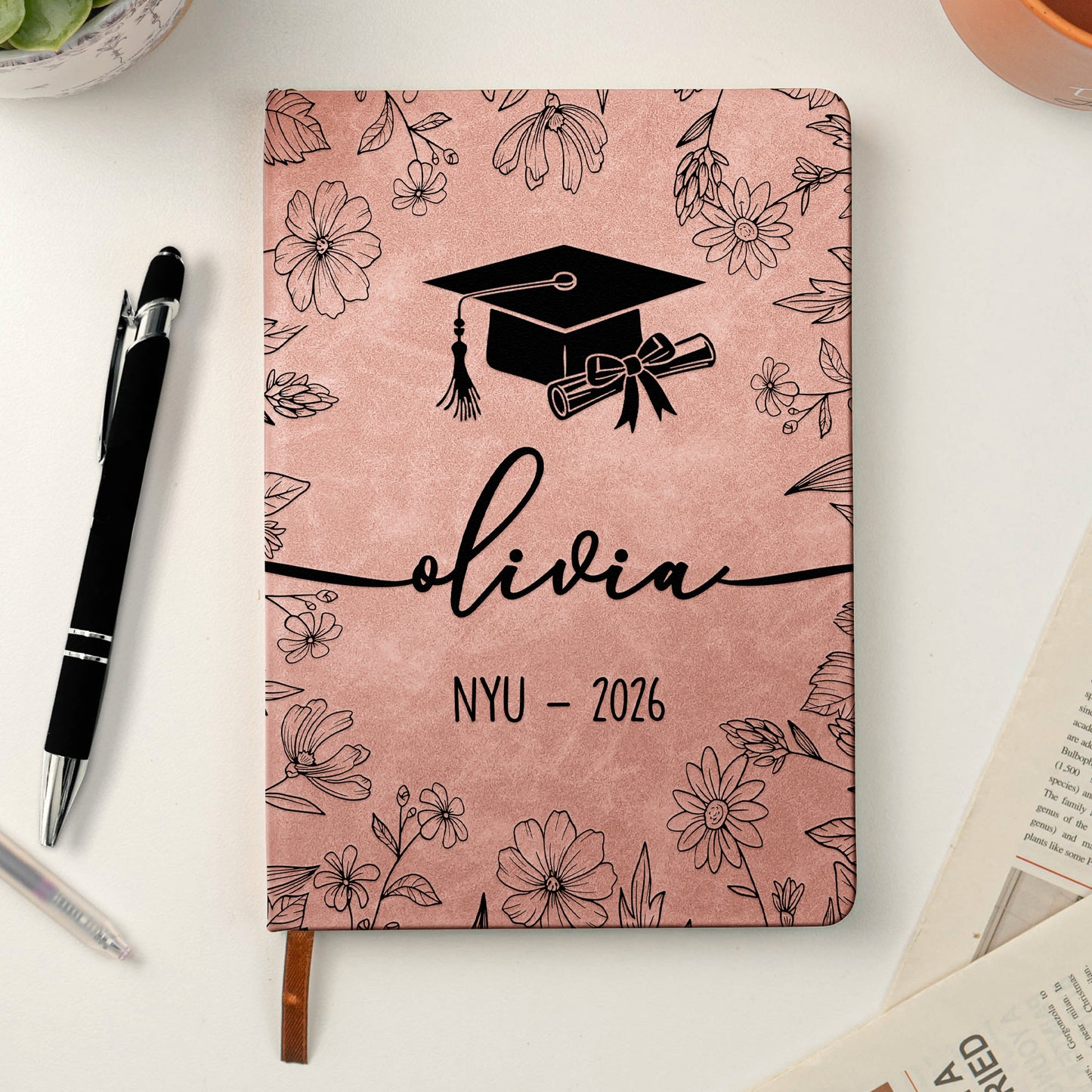Graduation Journal Custom Name School Year - Personalized Leather Journal