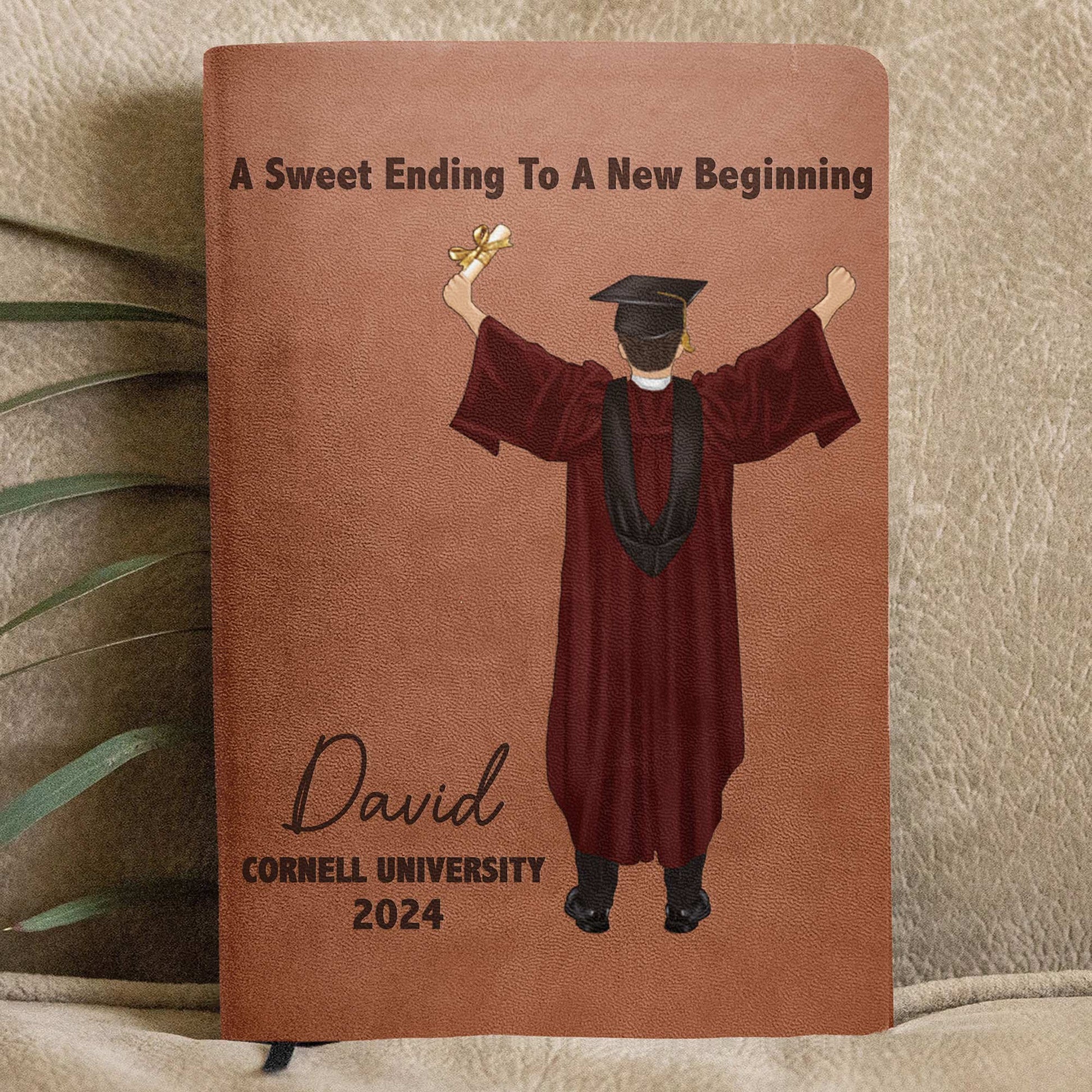 Graduation Journal He Believed He Could So He Did! - Personalized Leather Journal