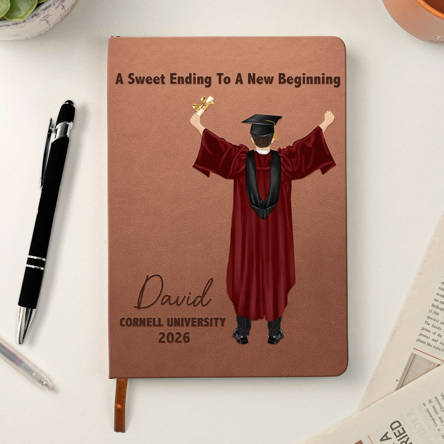 Graduation Journal He Believed He Could So He Did! - Personalized Leather Journal