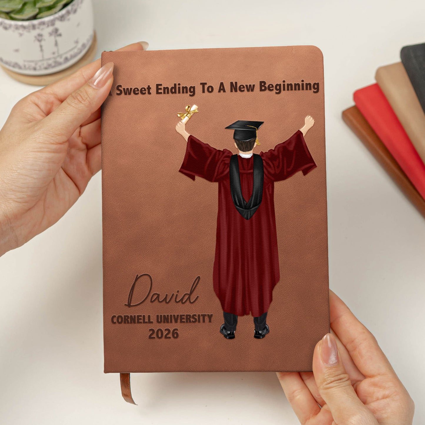 Graduation Journal He Believed He Could So He Did! - Personalized Leather Journal