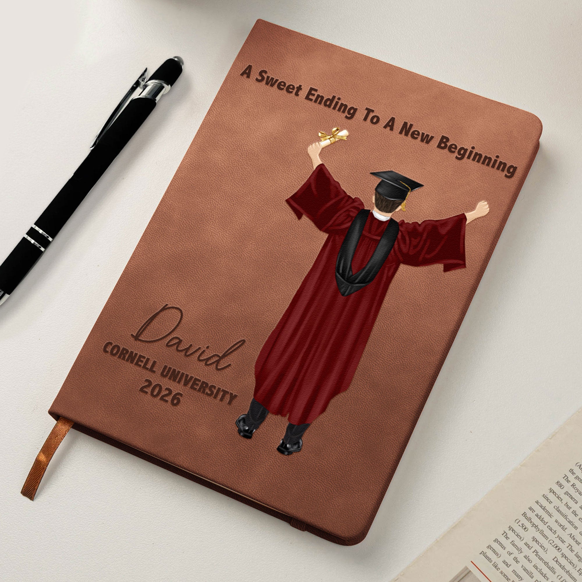 Graduation Journal He Believed He Could So He Did! - Personalized Leather Journal