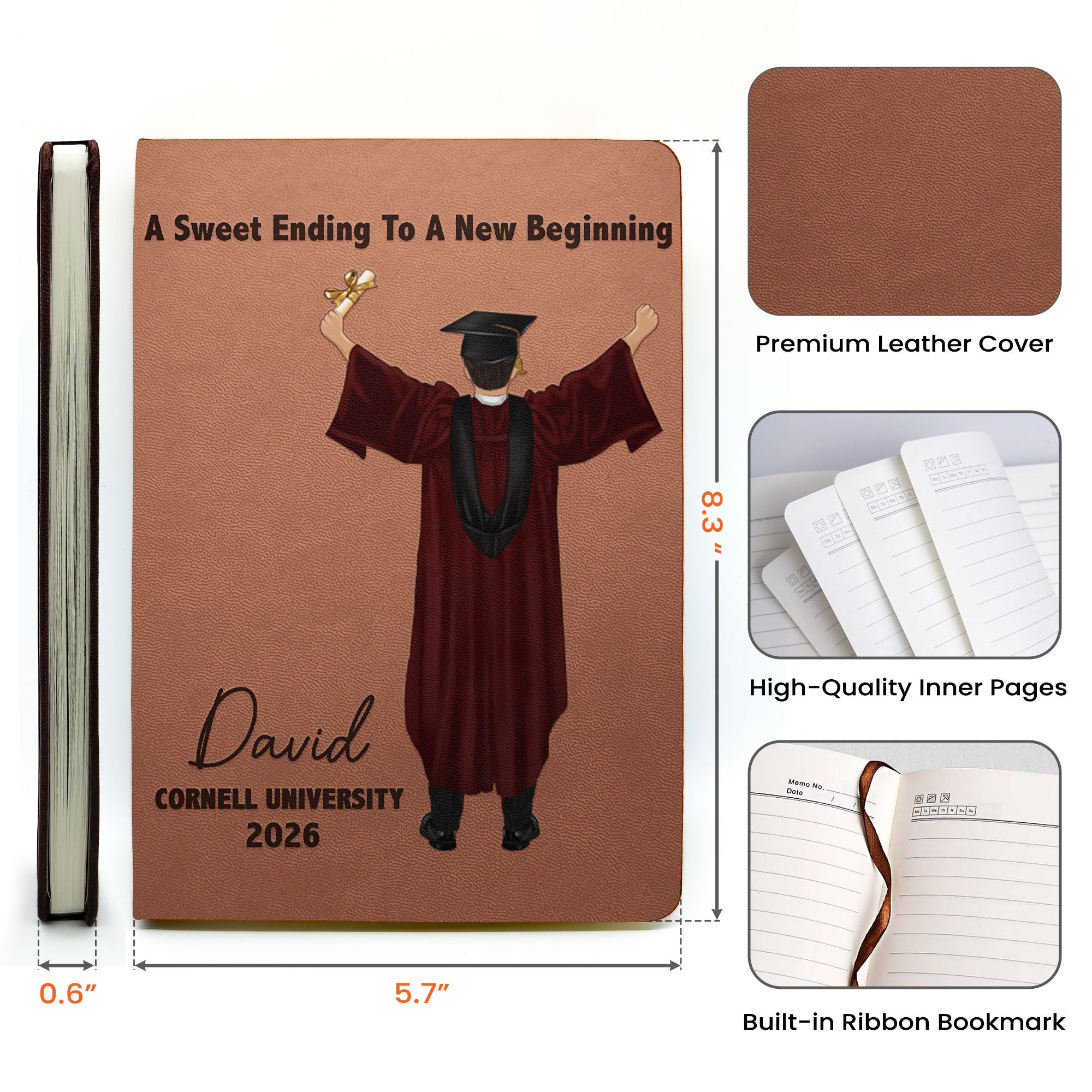 Graduation Journal He Believed He Could So He Did! - Personalized Leather Journal