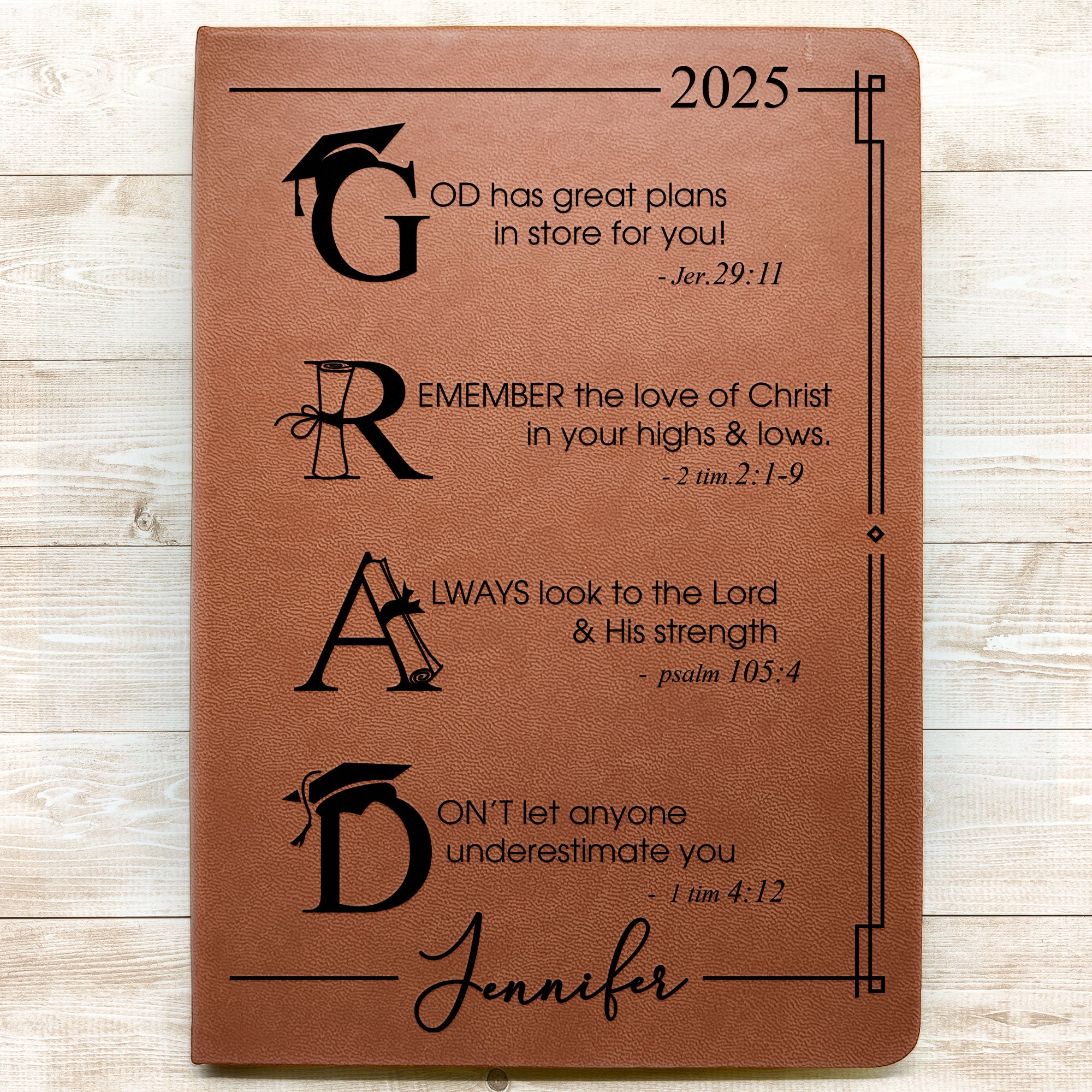 Graduation Motivation God Has Great Plans For You - Personalized Leather Journal