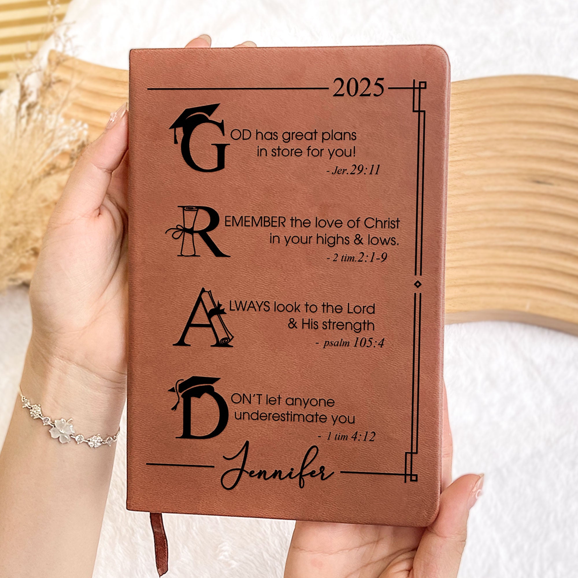 Graduation Motivation God Has Great Plans For You - Personalized Leather Journal