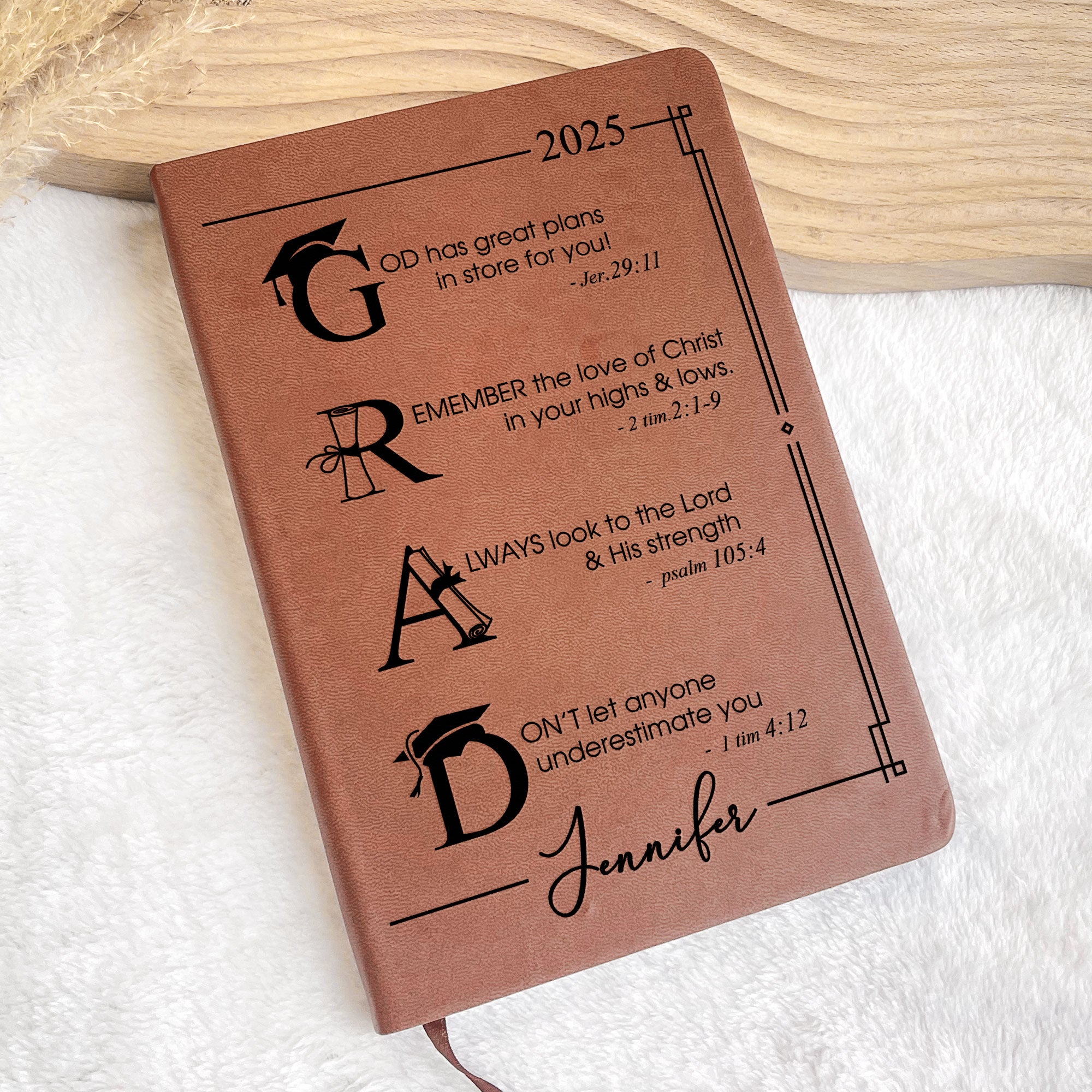 Graduation Motivation God Has Great Plans For You - Personalized Leather Journal
