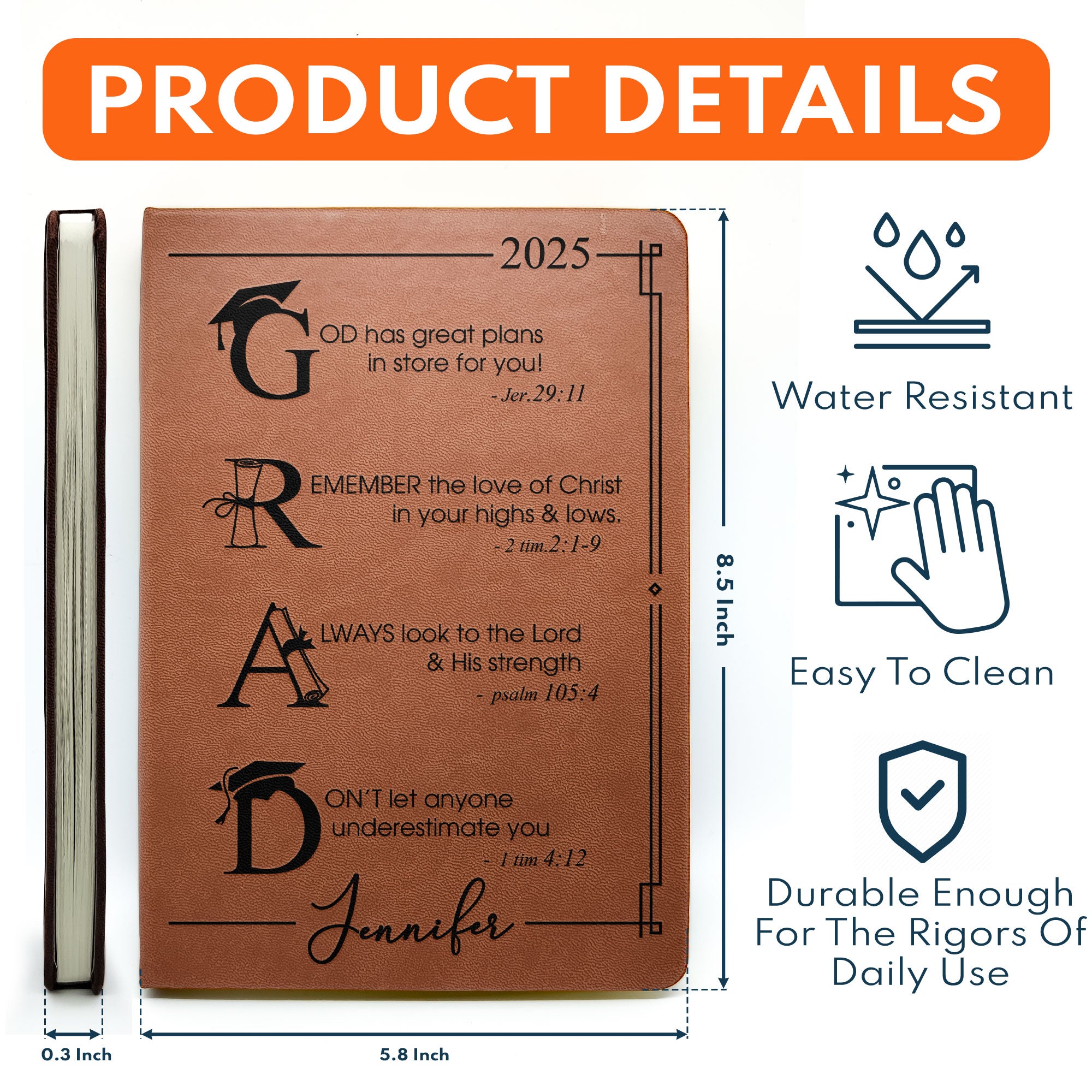 Graduation Motivation God Has Great Plans For You - Personalized Leather Journal