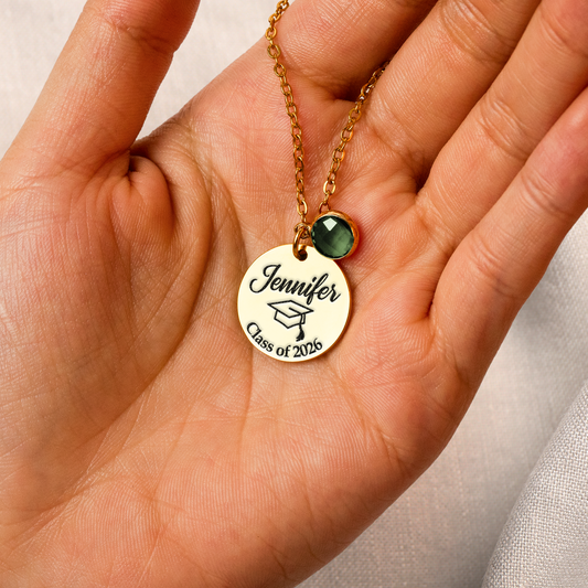 Graduation Necklace Custom Name And Birthstone - Personalized Birthstone Necklace