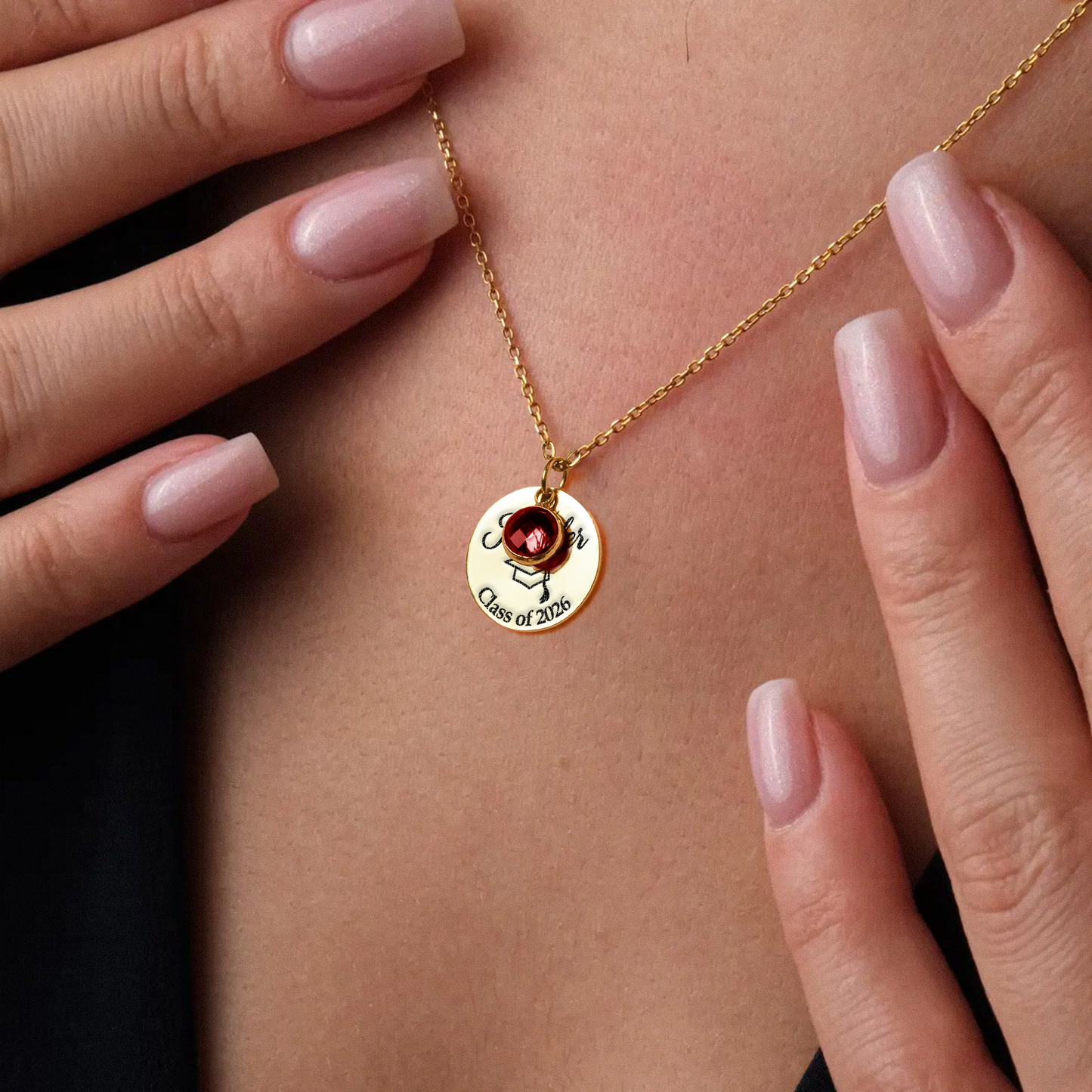 Graduation Necklace Custom Name And Birthstone - Personalized Birthstone Necklace