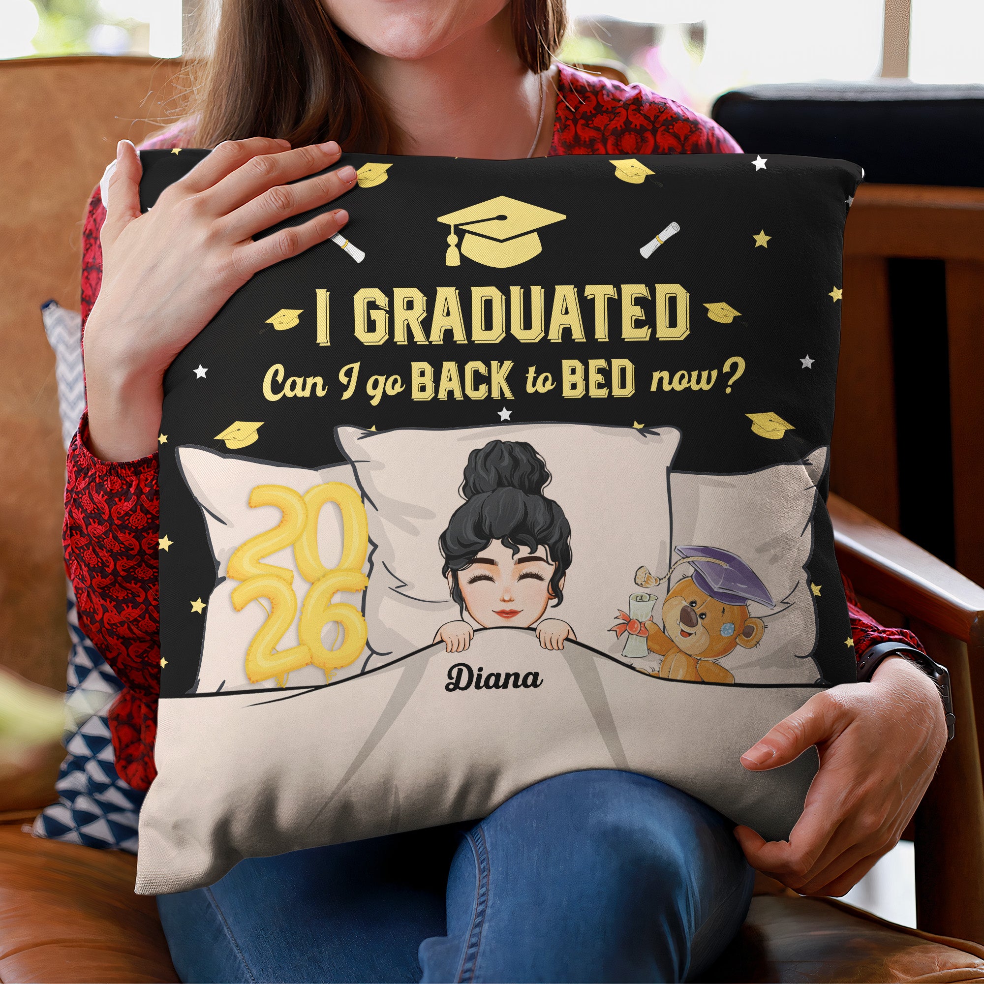 Graduation Pillow Can I Go Back To Bed Now - Personalized Pillow (Insert Included)