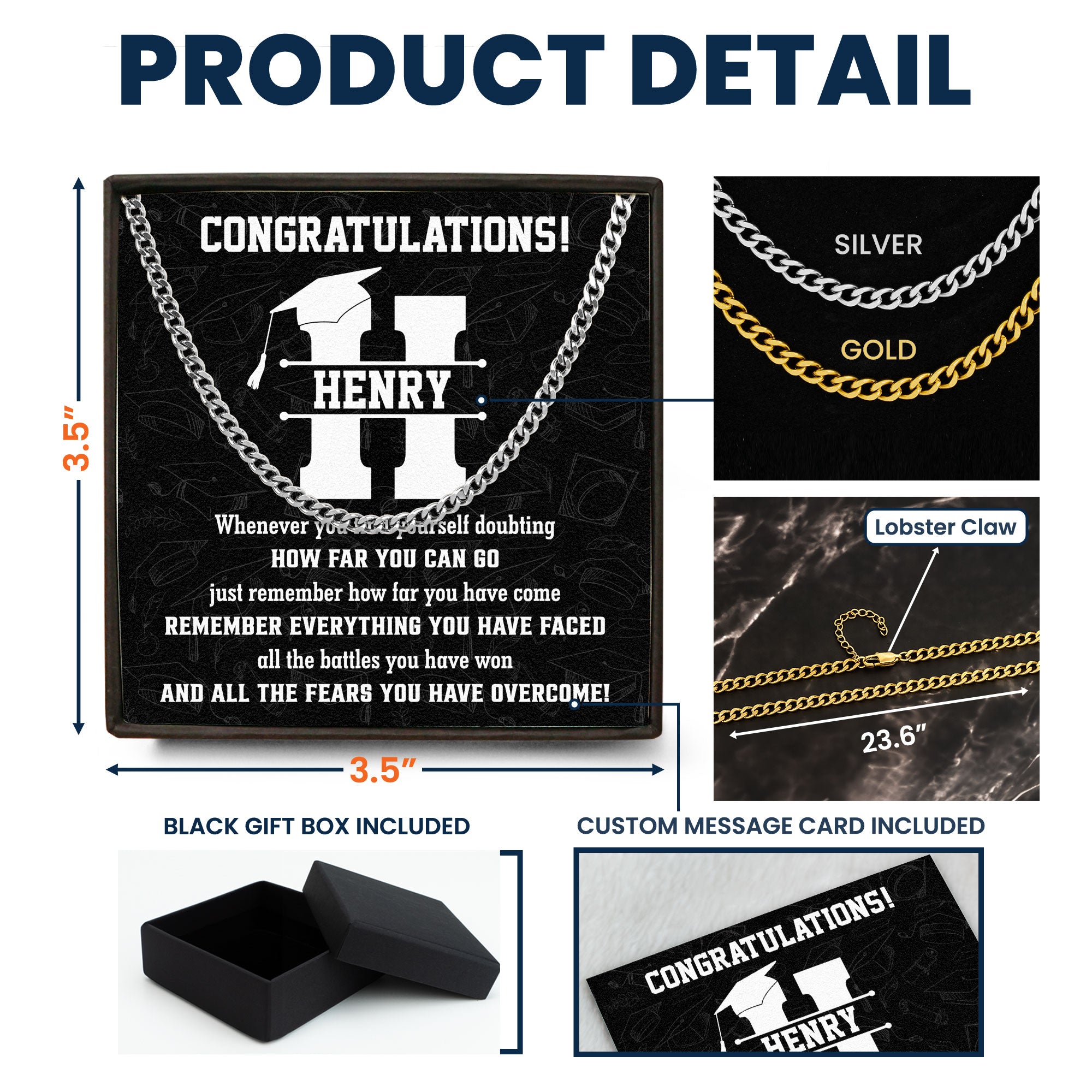 Graduation Remember How Far You Have Come - Personalized Men's Cuban Link Chain
