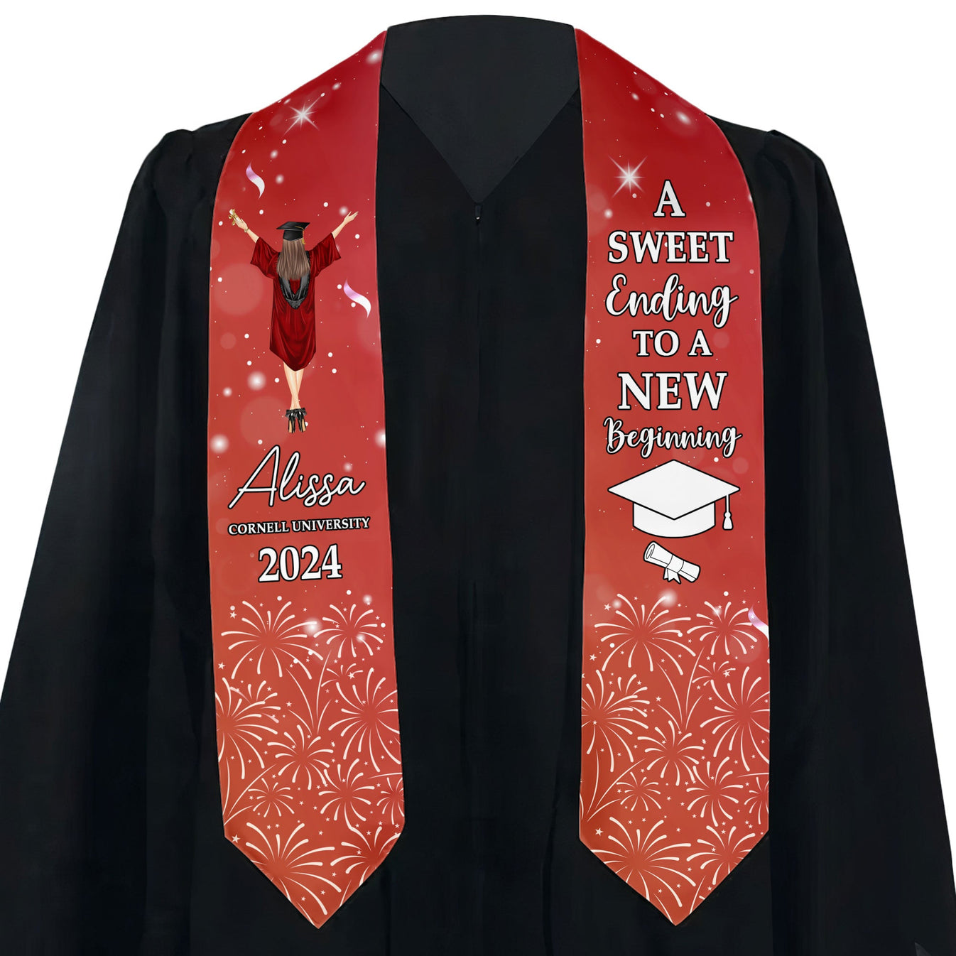 Heartbeat Petals Red Graduation Stole