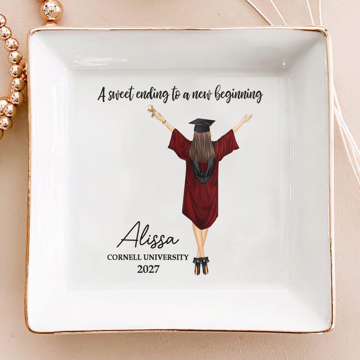 A Sweet Ending To A New Beginning - Personalized Jewelry Dish - Graduation Gift