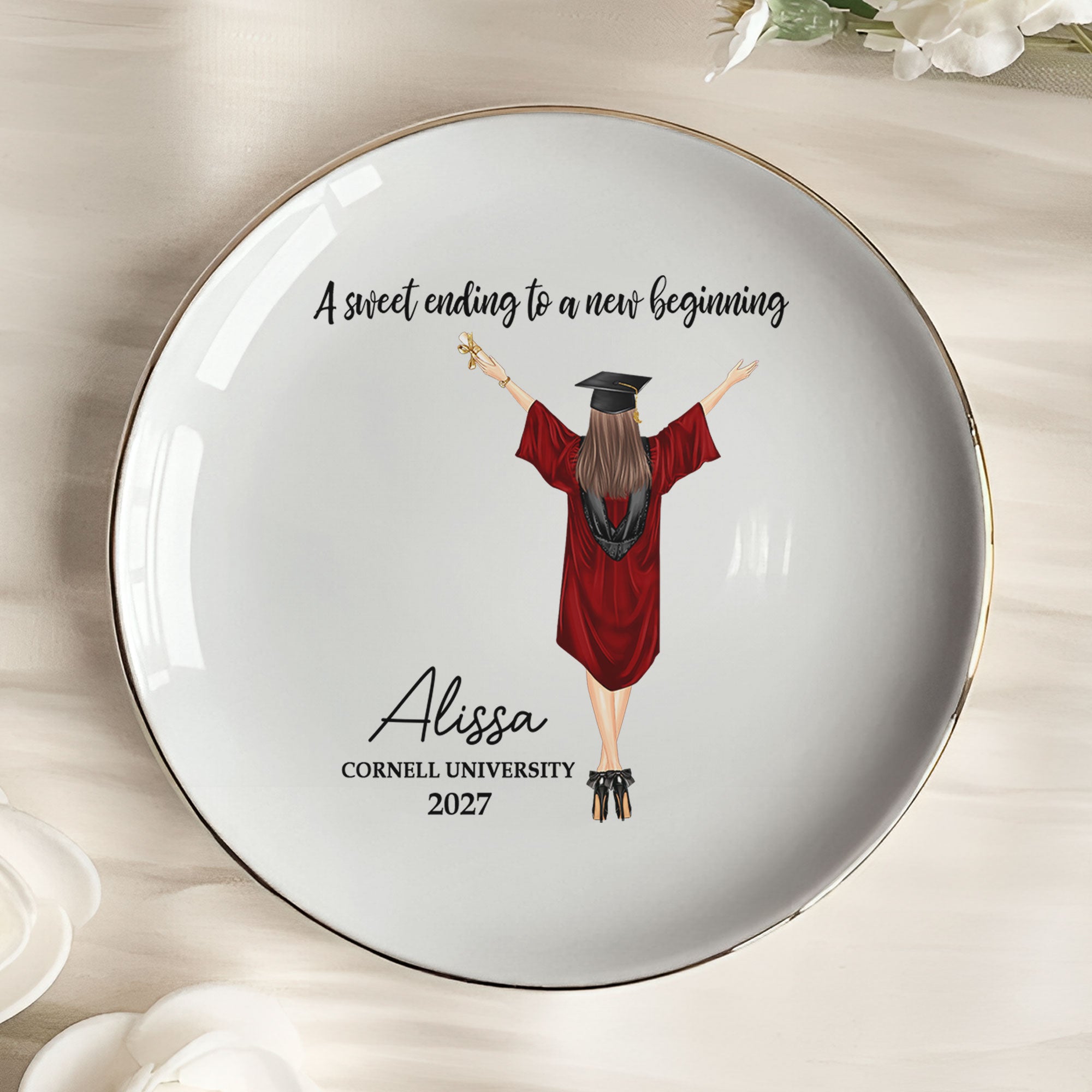 A Sweet Ending To A New Beginning - Personalized Jewelry Dish - Graduation Gift