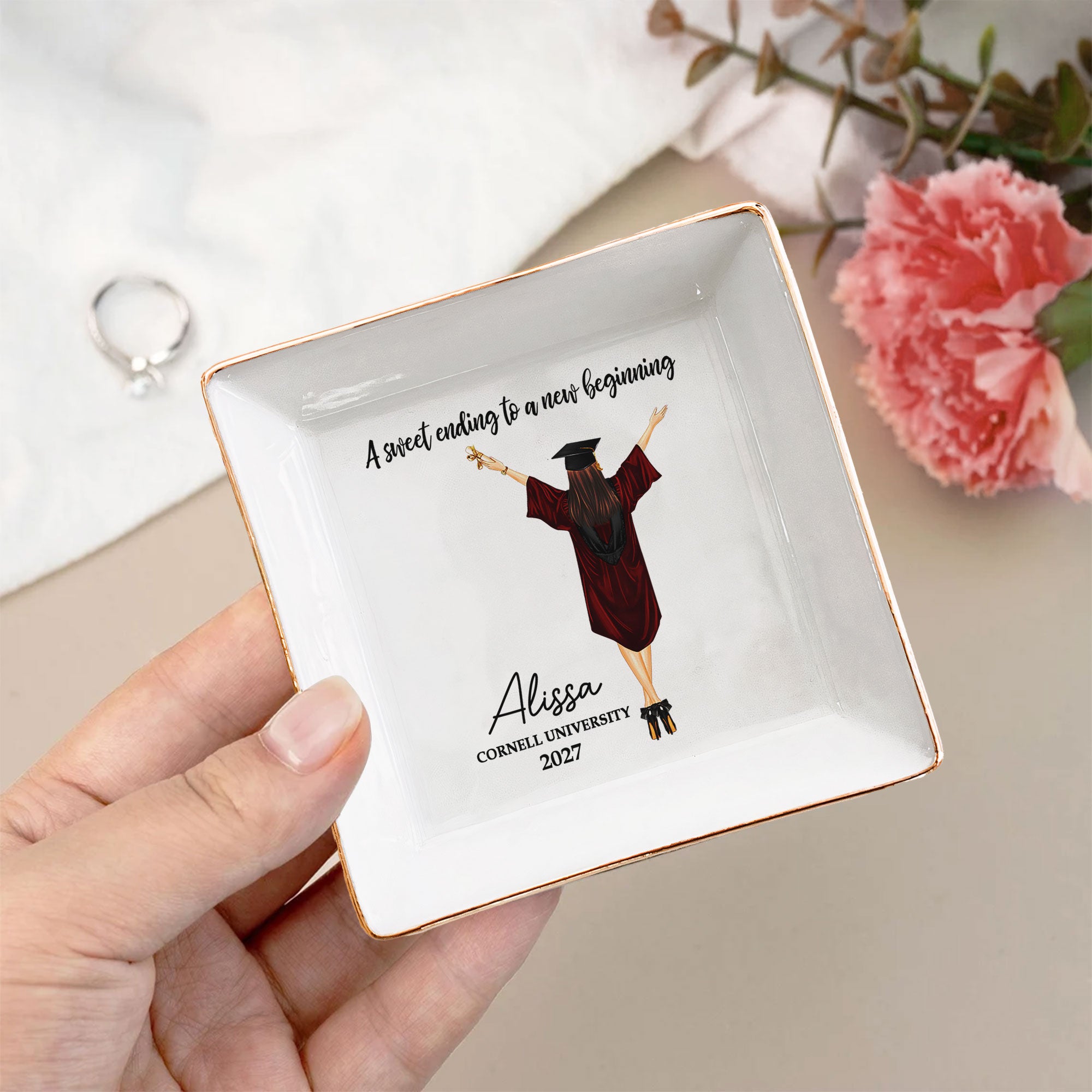 A Sweet Ending To A New Beginning - Personalized Jewelry Dish - Graduation Gift