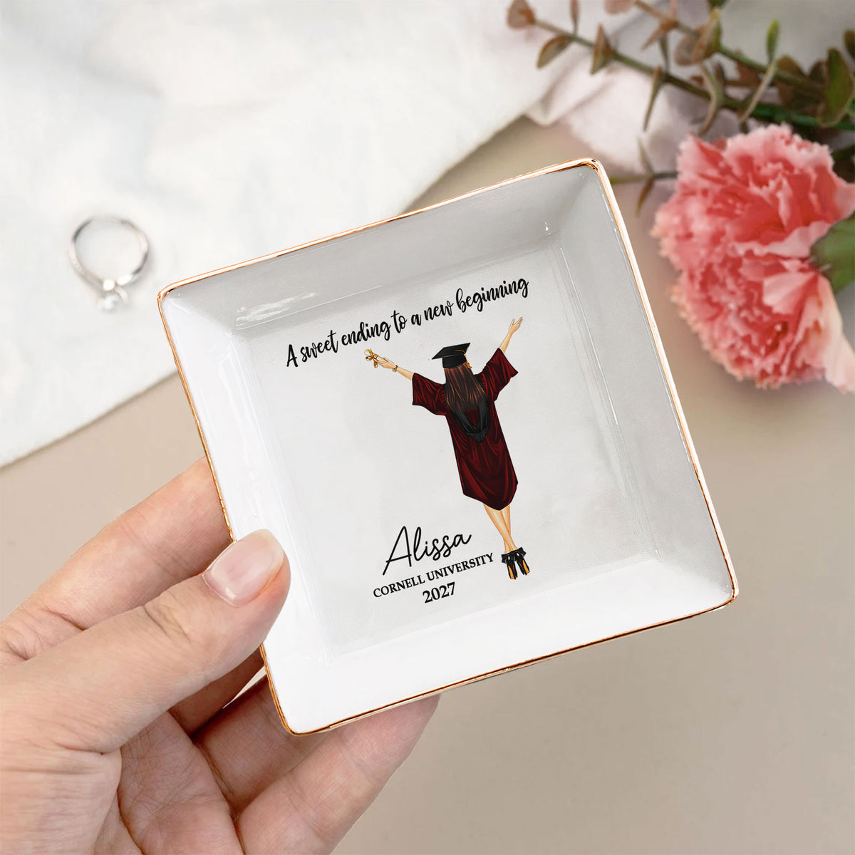 A Sweet Ending To A New Beginning - Personalized Jewelry Dish - Graduation Gift