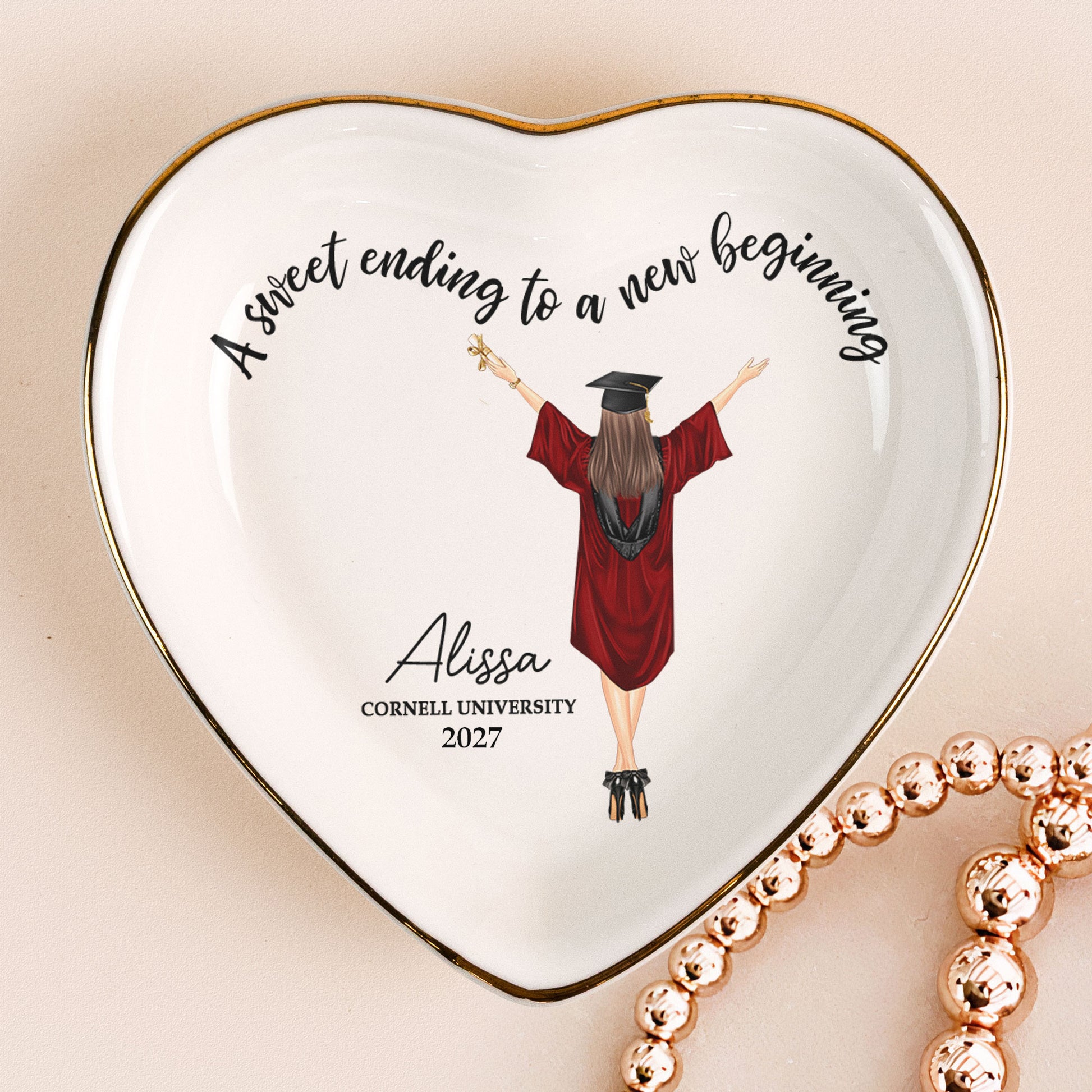 A Sweet Ending To A New Beginning - Personalized Jewelry Dish - Graduation Gift