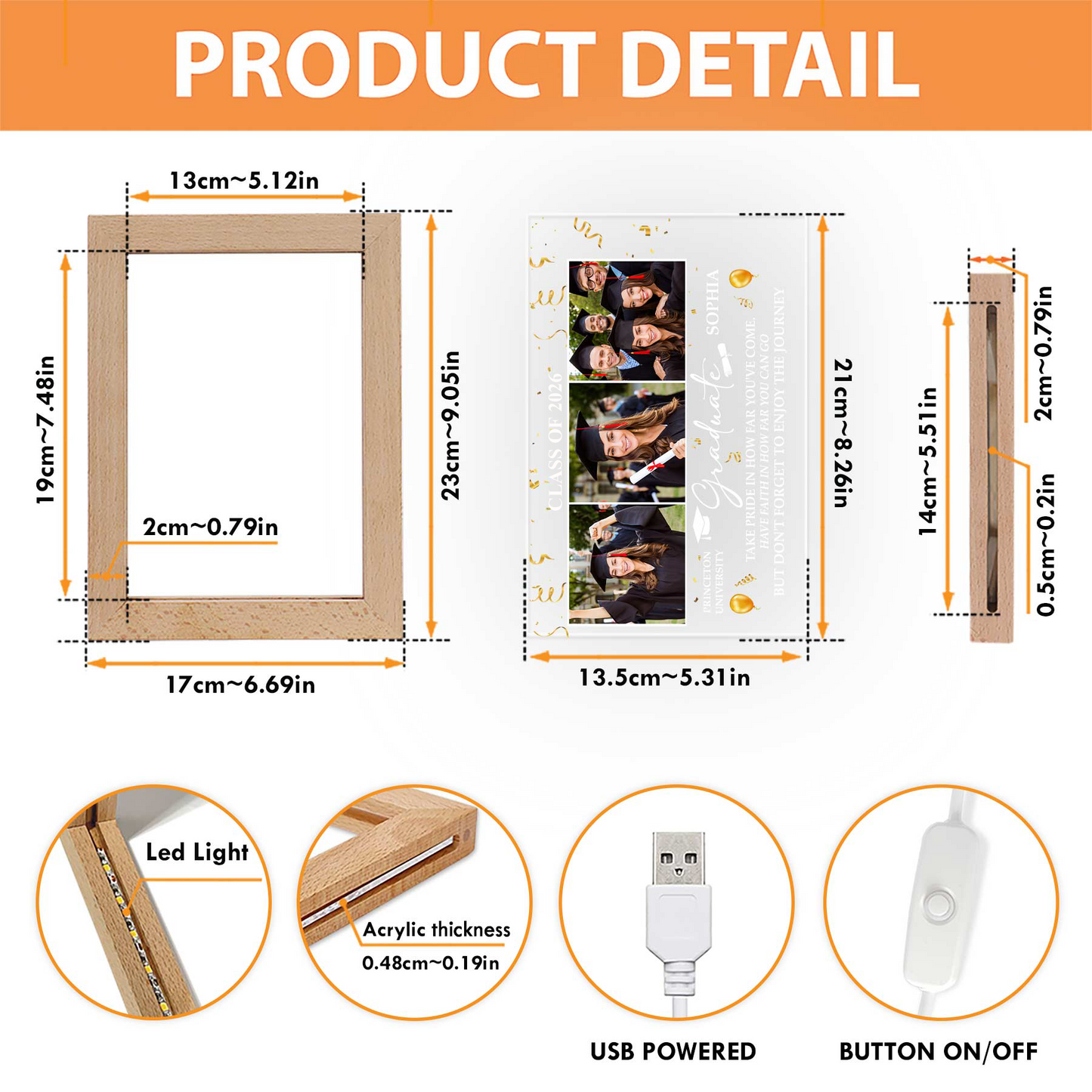 Graduation Take Pride In How Far You've Come - Personalized Photo Frame Lamp