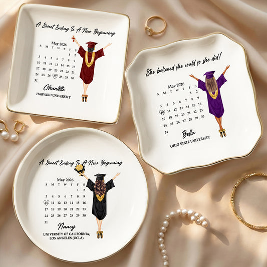 Graduation Trinket Tray A Sweet Ending To A New Beginning New Version - Personalized Jewelry Dish
