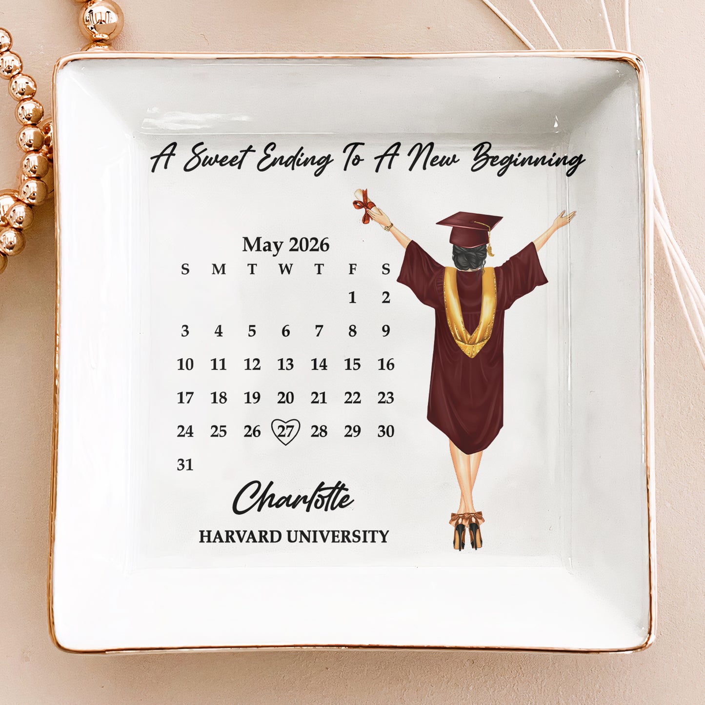 Graduation Trinket Tray A Sweet Ending To A New Beginning New Version - Personalized Jewelry Dish