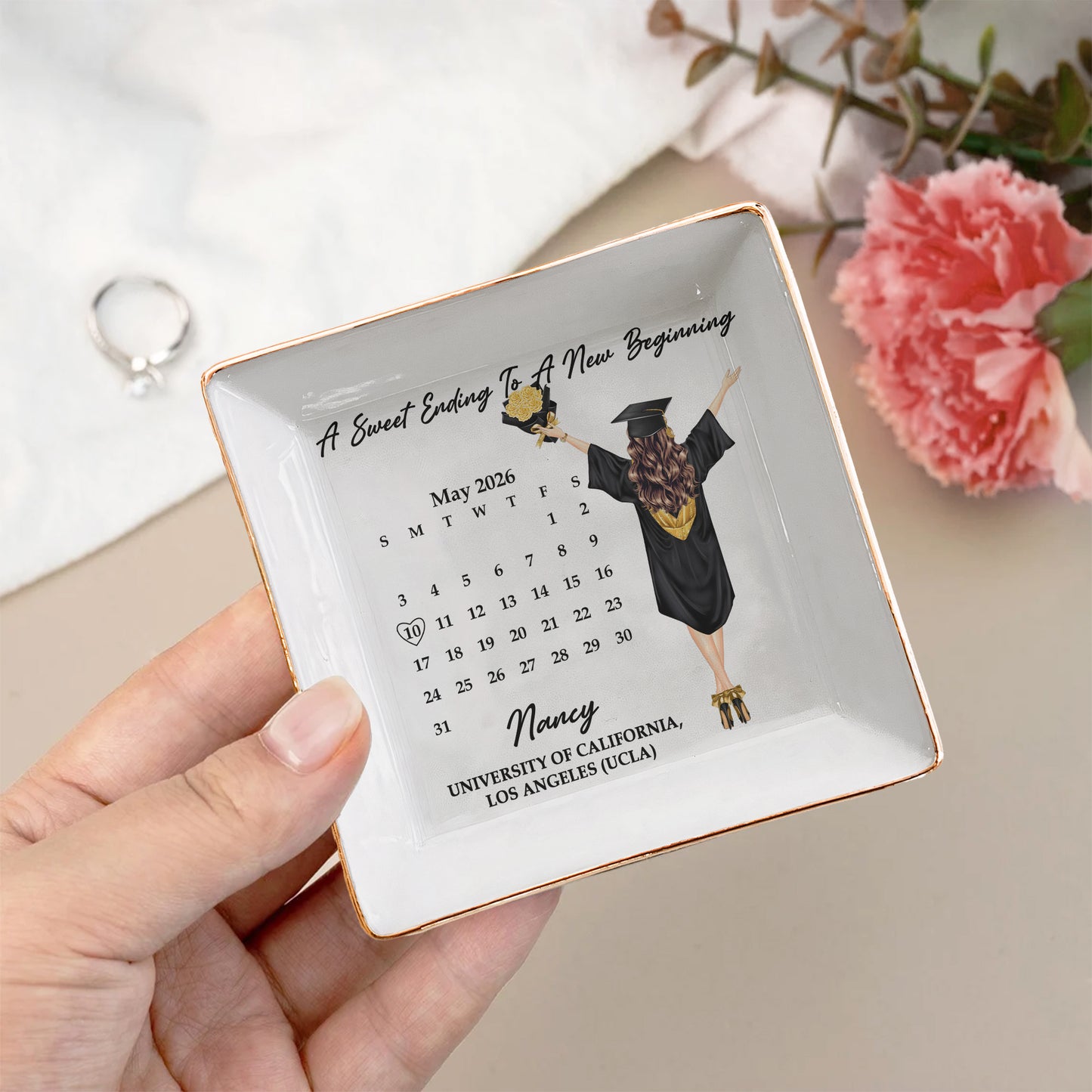 Graduation Trinket Tray A Sweet Ending To A New Beginning New Version - Personalized Jewelry Dish