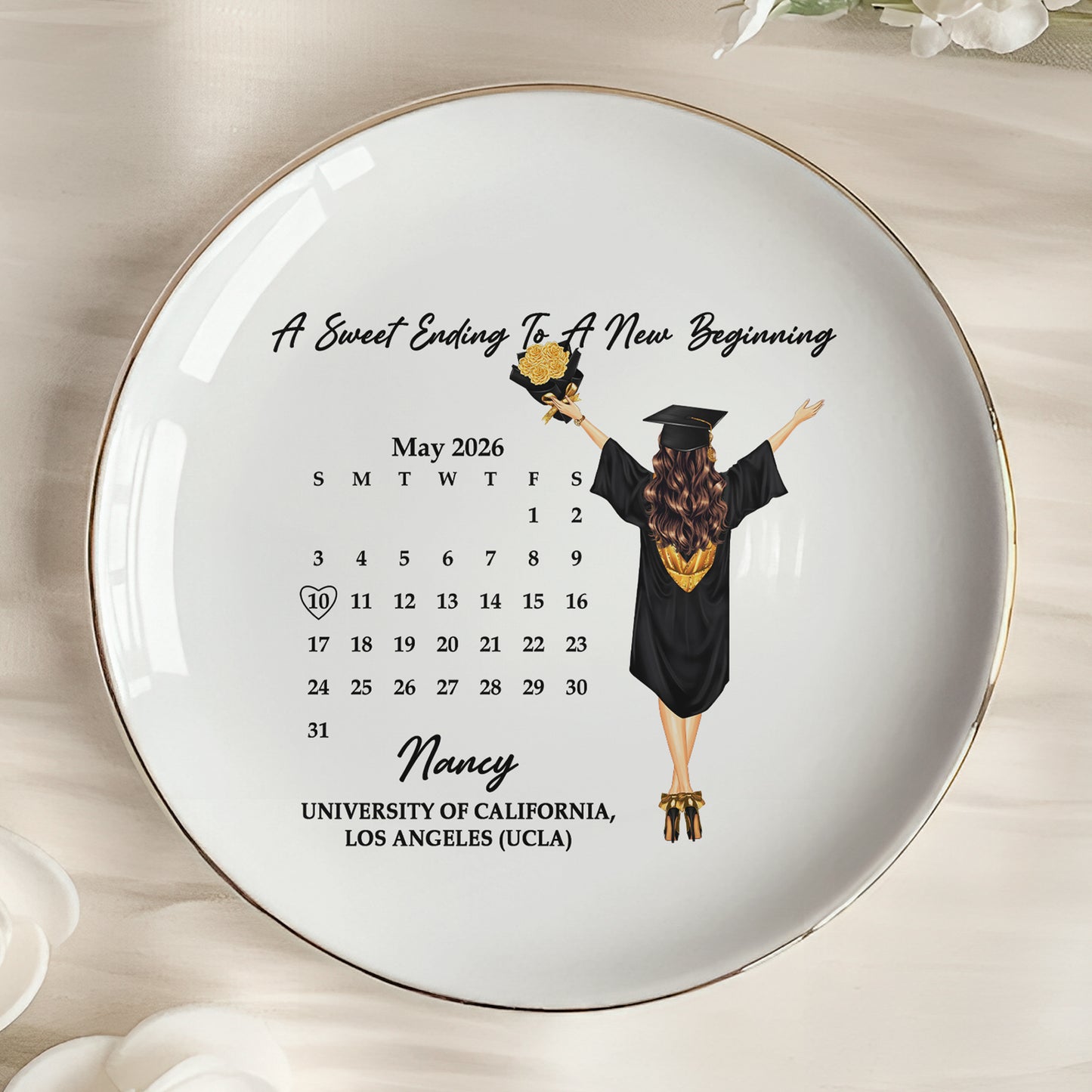 Graduation Trinket Tray A Sweet Ending To A New Beginning New Version - Personalized Jewelry Dish