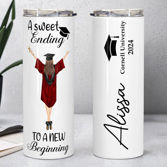 Graduation Tumbler A Sweet Ending - Personalized Skinny Tumbler