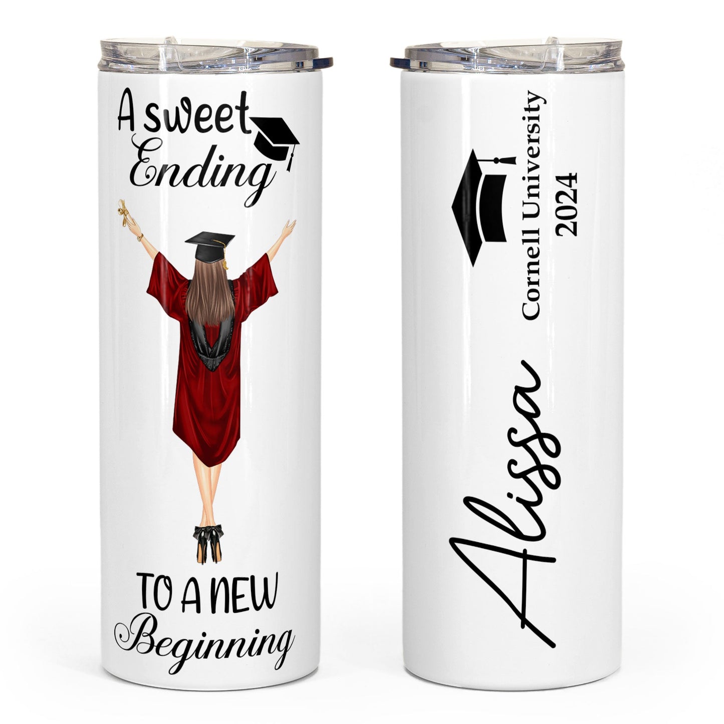 Graduation Tumbler A Sweet Ending - Personalized Skinny Tumbler