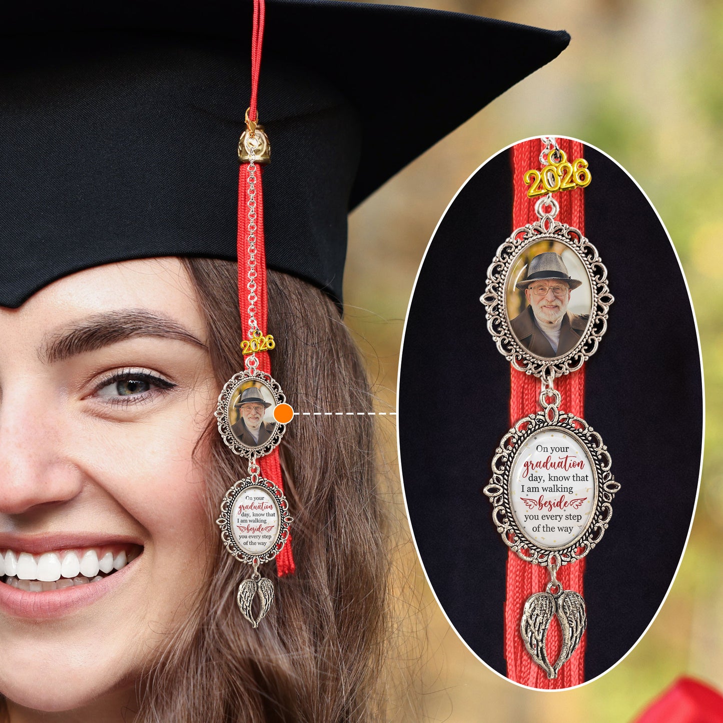 Graduation Walking Beside You Every Step - Custom Graduation Tassel Photo Charm